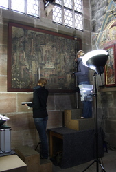 Der Steinheimer Epitaph w&auml;hrend der Restaurierung.(HAWK 2011)